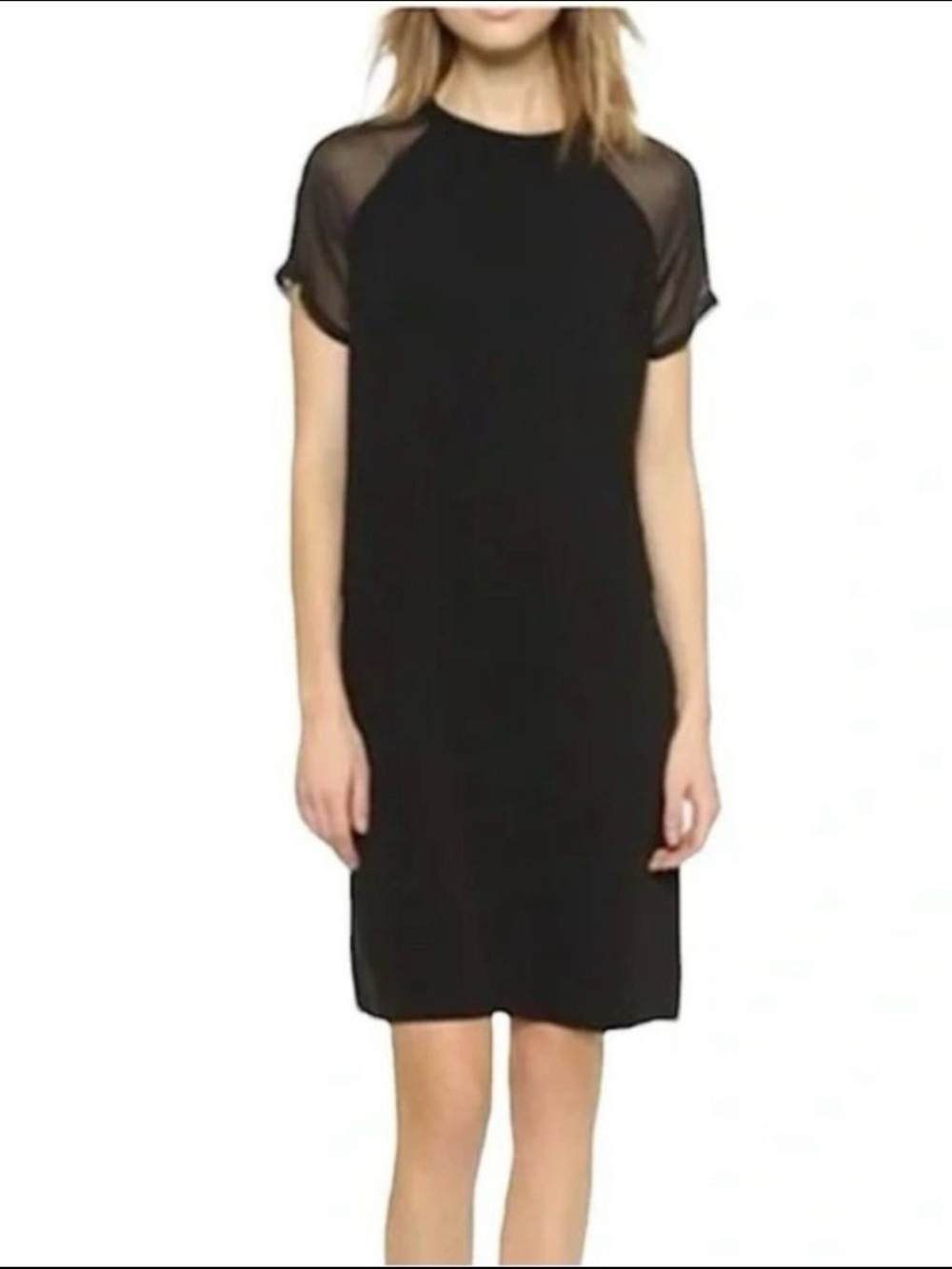 Vince Black Sheer-Sleeve Mini Dress XS